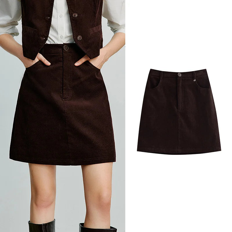Corduroy A Line Midi Skirt