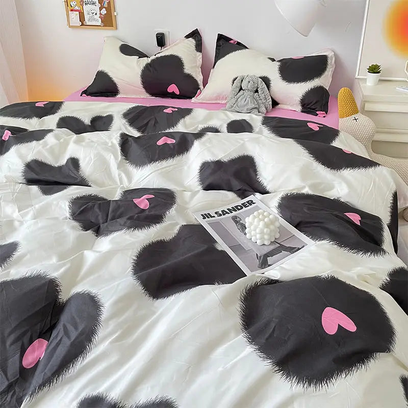 Korean Pink Letter Bedding Set