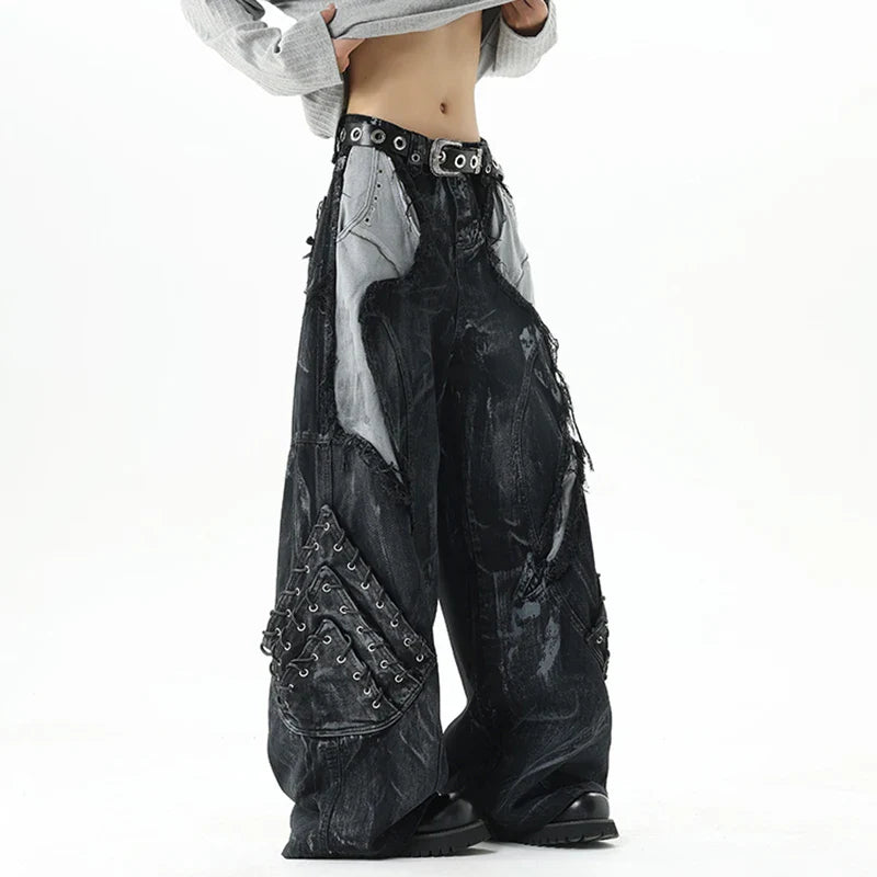 Cyberpunk Patchwork Distressed Jeans