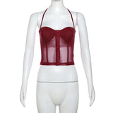 Y2K Wine Red Mesh Corset Tank