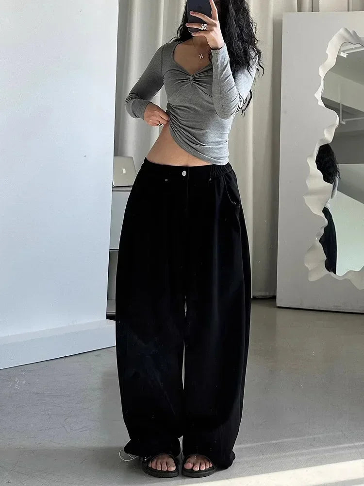 Vintage Grey Wide Leg Retro Pants