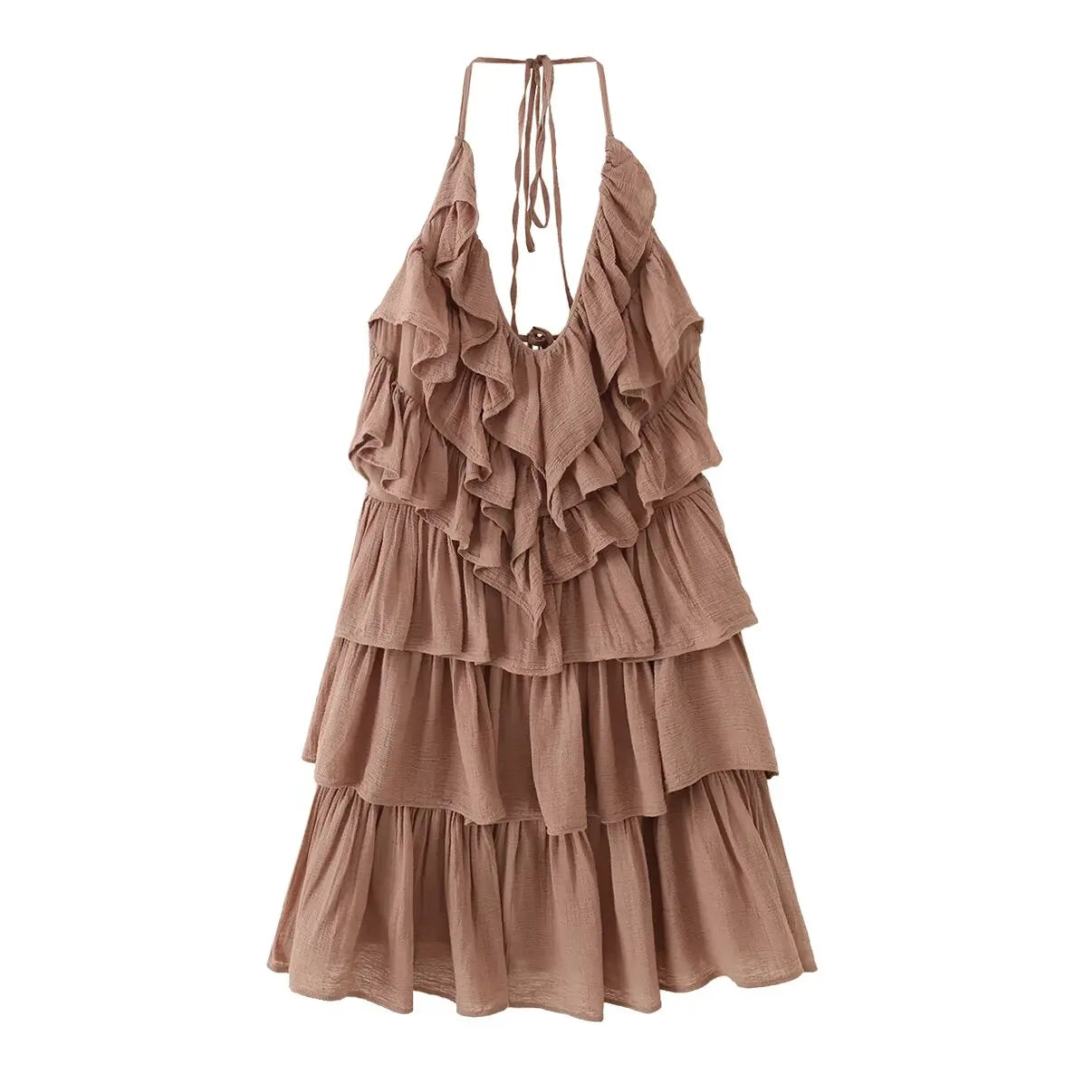 Sexy Brown Backless Mini Dress