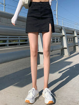 Elastic High Waist Denim Skirt