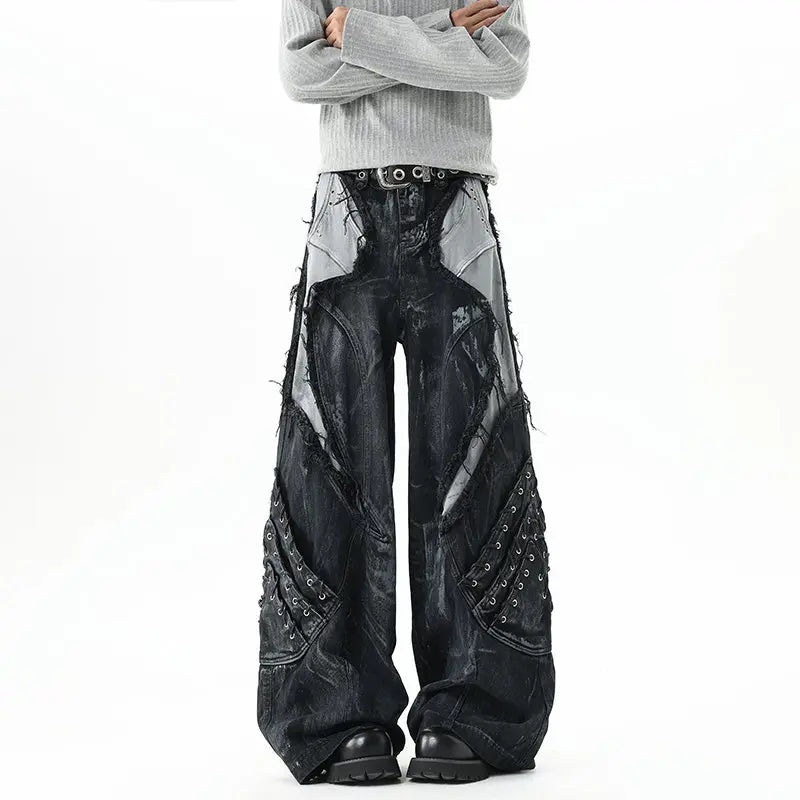 Cyberpunk Patchwork Distressed Jeans