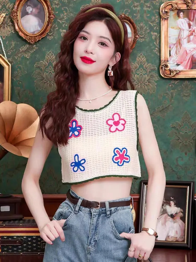Vintage Knitted Retro Crochet Women Tank Tops