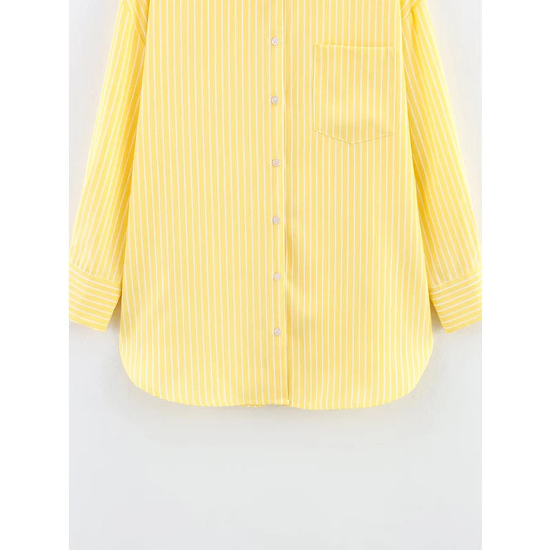 Women Oversize Yellow Striped Shirt