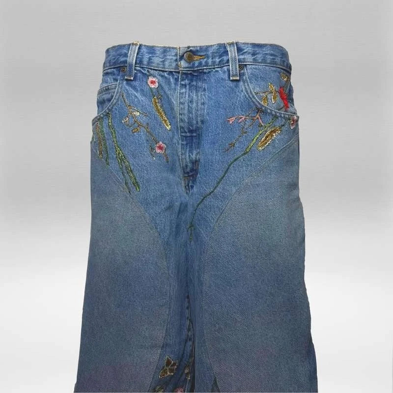 Embroidered Floral Y2K Jeans