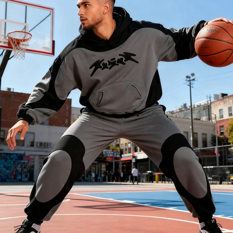 Y2K Bestickter grauer Hoodie