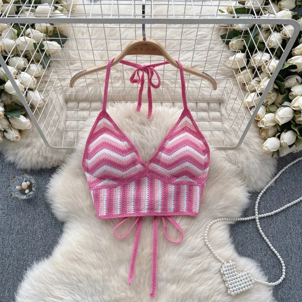 Handmade Knitted Sexy Halter Women Top Crochet