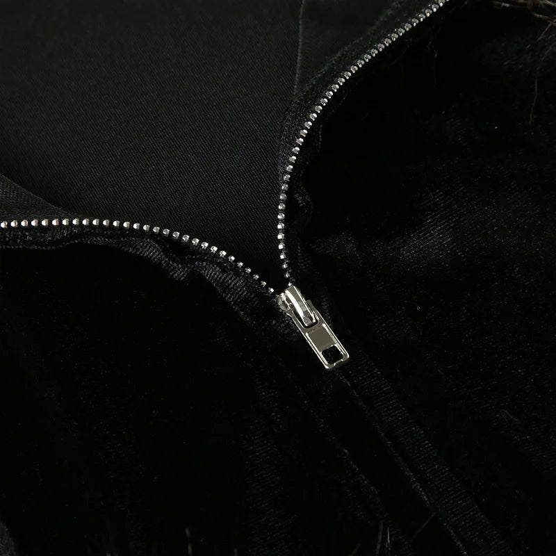 Gothic Soft Velvet Dark Zip-up Hoodie