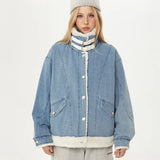 Blue Plush Lady Short Furr Denim Jacket