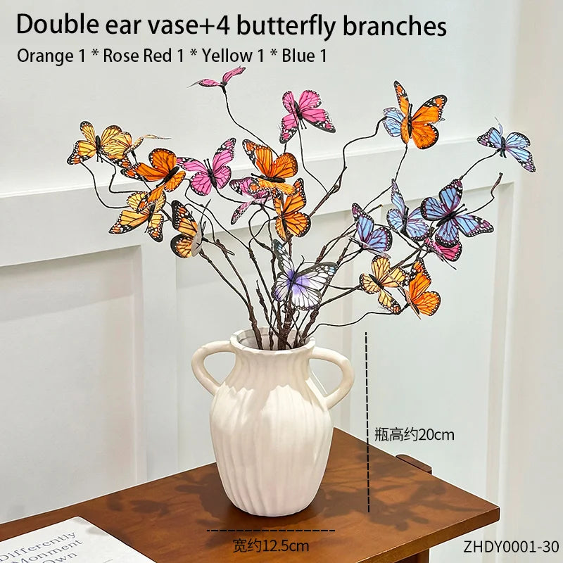 Vintage Vase with Butterfly Flower Branches