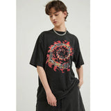 Oversized Burning Skull Graphic Vintage T-Shirt