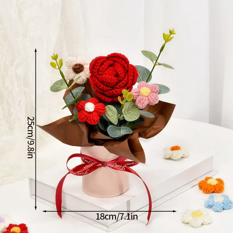 Crochet Flower Bouquet With LED Light String Gift