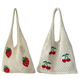Vintage Strawberry Cherry Pattern Crochet Tote Bag