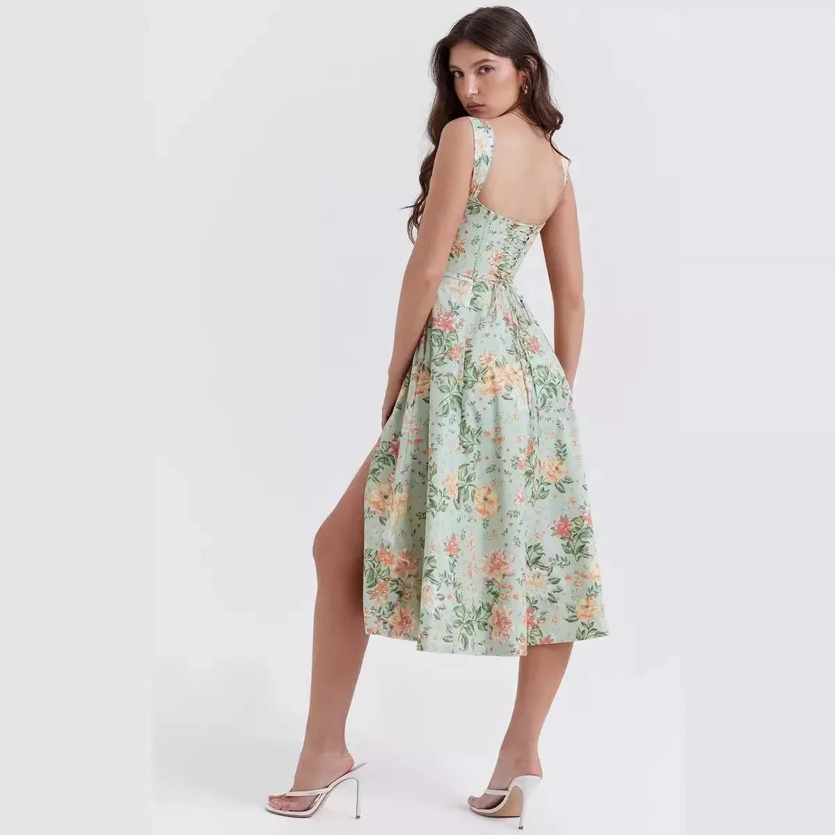 Vintage Floral Pattern Midi Dress
