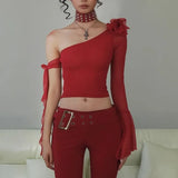 Baddie Rose Asymmetrical Off Shoulder Top