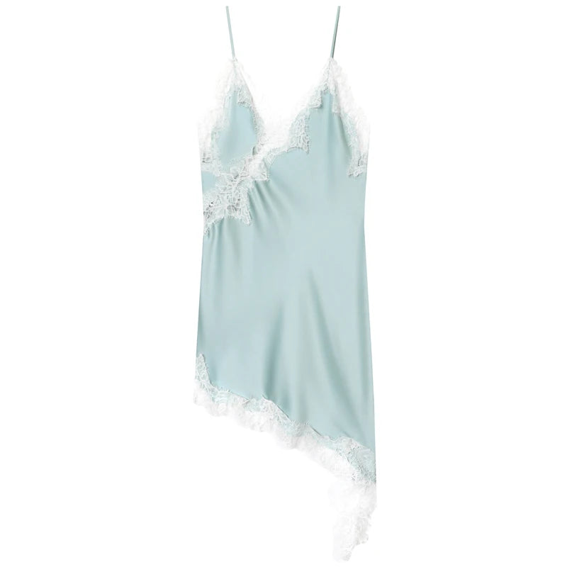 Asymmetric Lace Slip Mini Dress