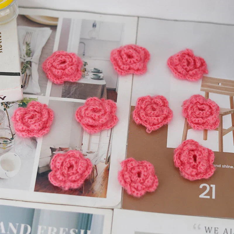 10 Parts Handmade Knitting Wool Crochet Flower Heads