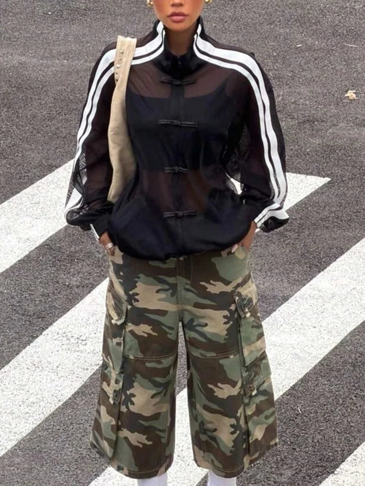 Trendy Sheer Mesh Track Sweatshirt