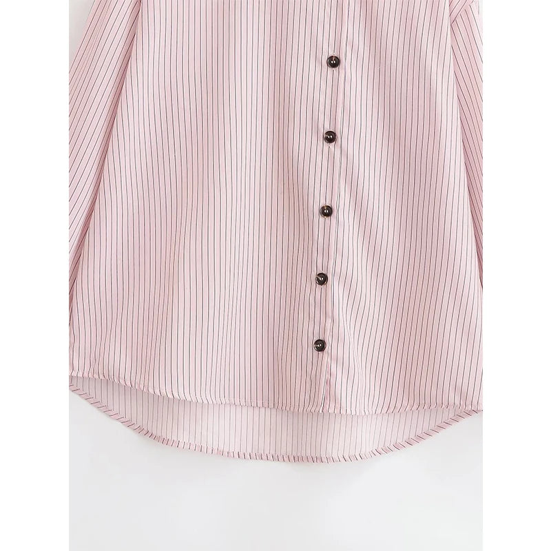 Women Pink Striped High Neck Shirt