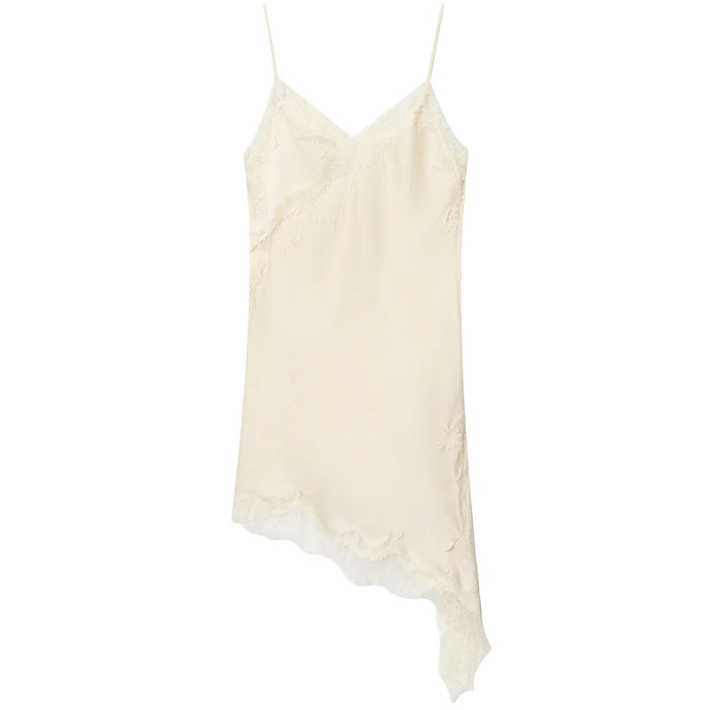 Asymmetric Lace Slip Mini Dress