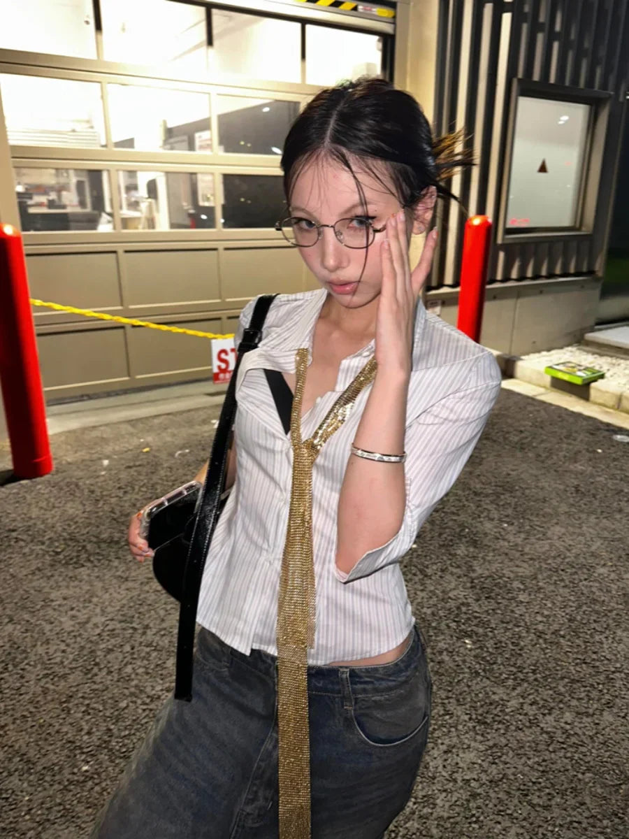 Corporate Girlie Striped Korean Shirt