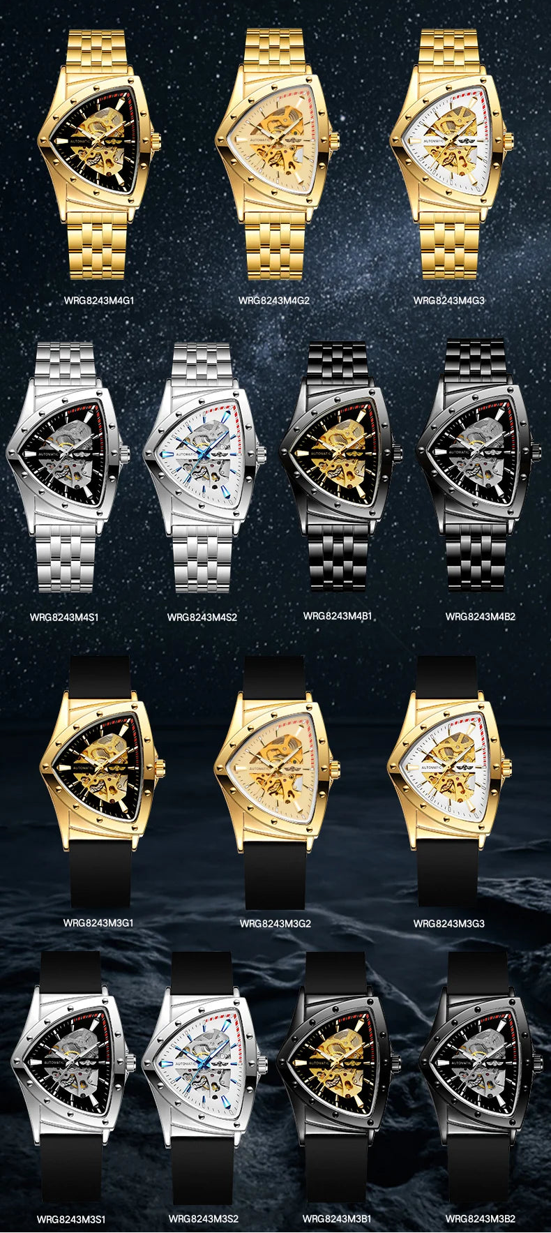 Luxury Triangle Steel Skeleton Automatic Watch