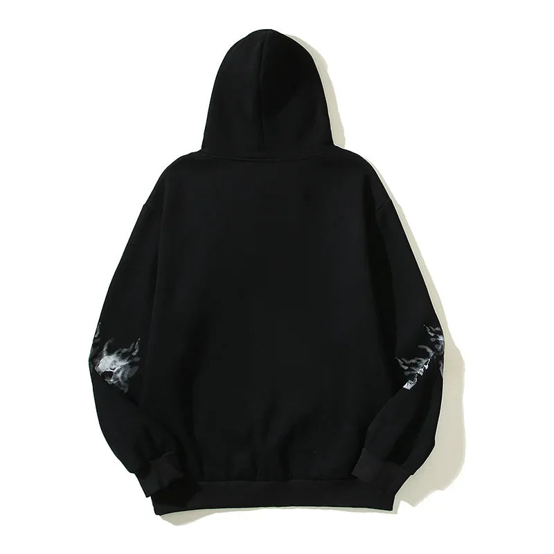 Fleece Revenge Skeleton Head Printed Hoodie