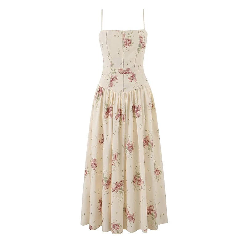 Sexy Spaghetti Straps Floral Print Long Dress