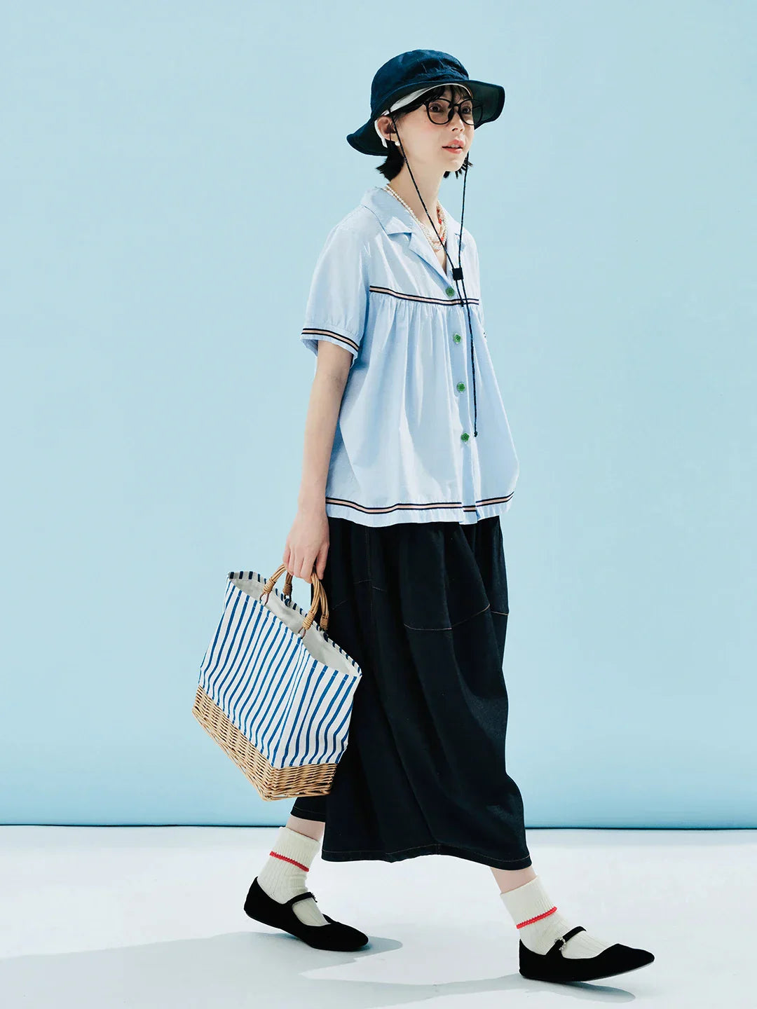 Soft Girl Picnic Blue Shirt