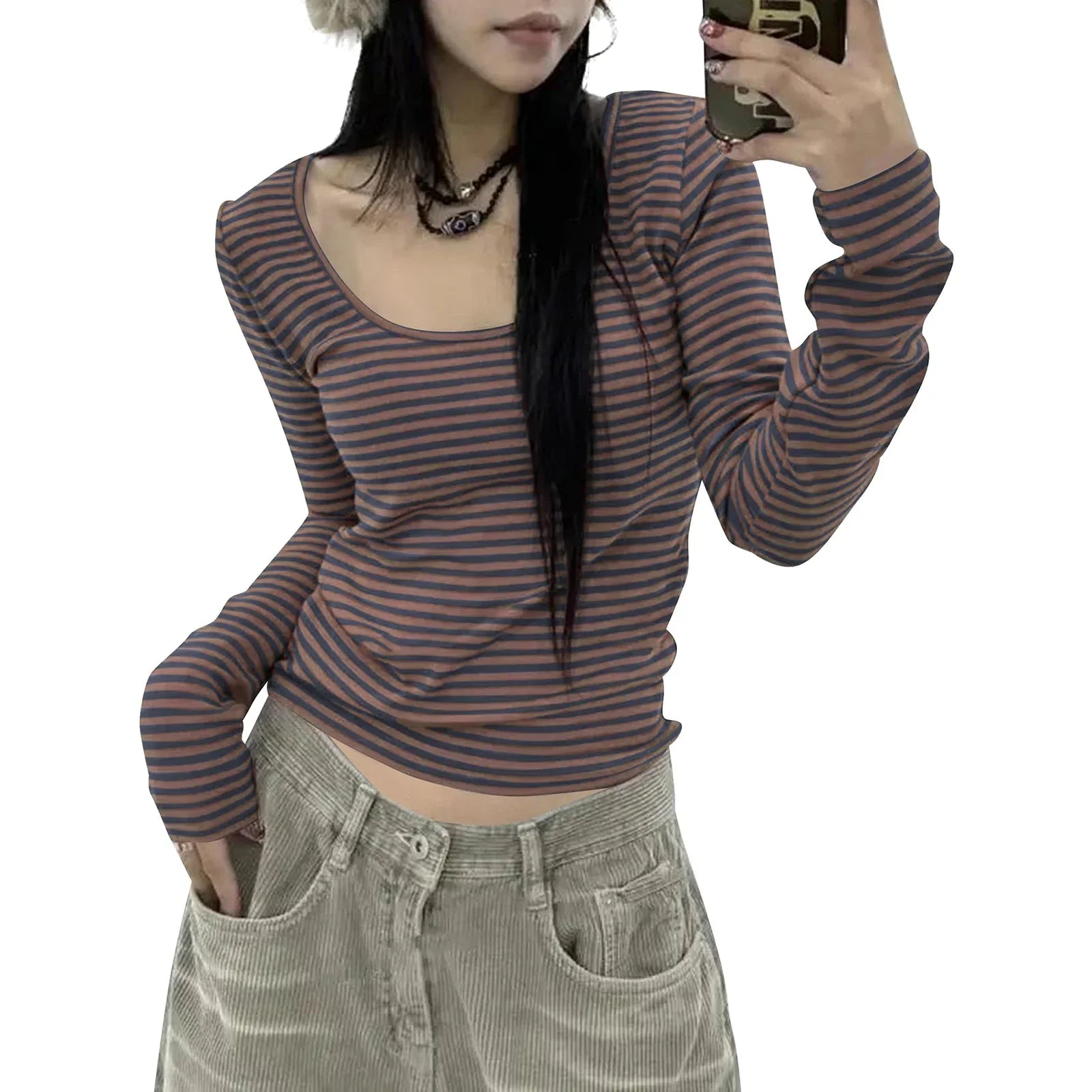 Striped U-Neck T-Shirt