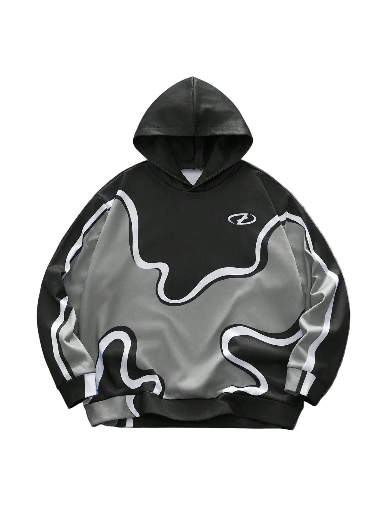 Sudadera con capucha abstracta con estampado de ondas Y2K