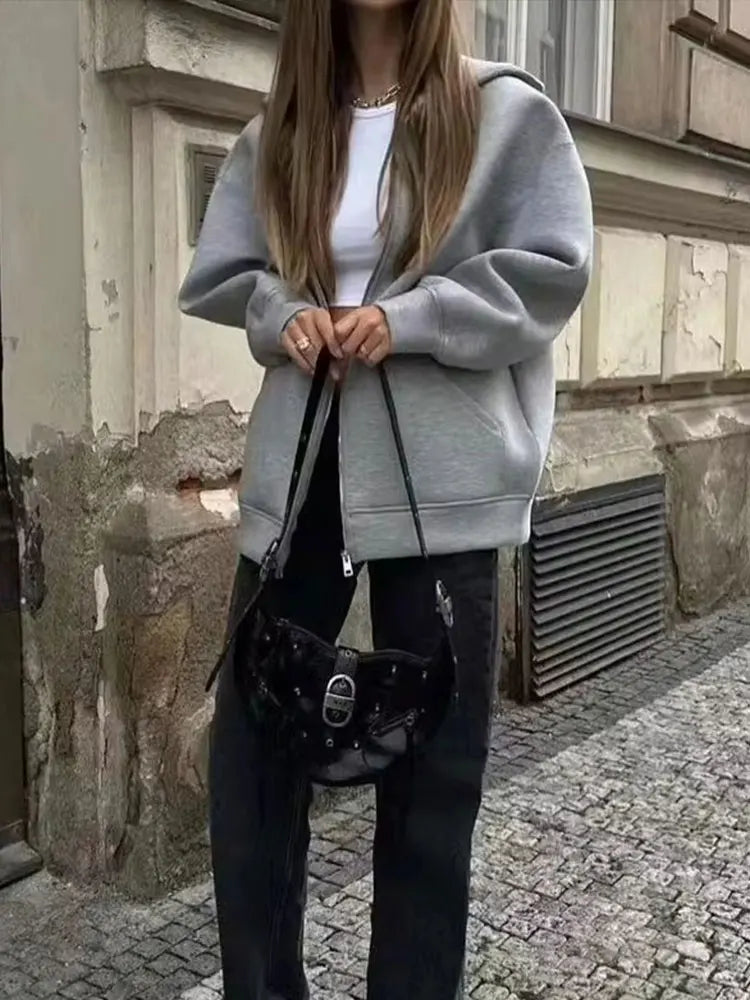 Solid Color Zip-up Hoodie