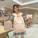Coquette Core Bow Print School Backpack
