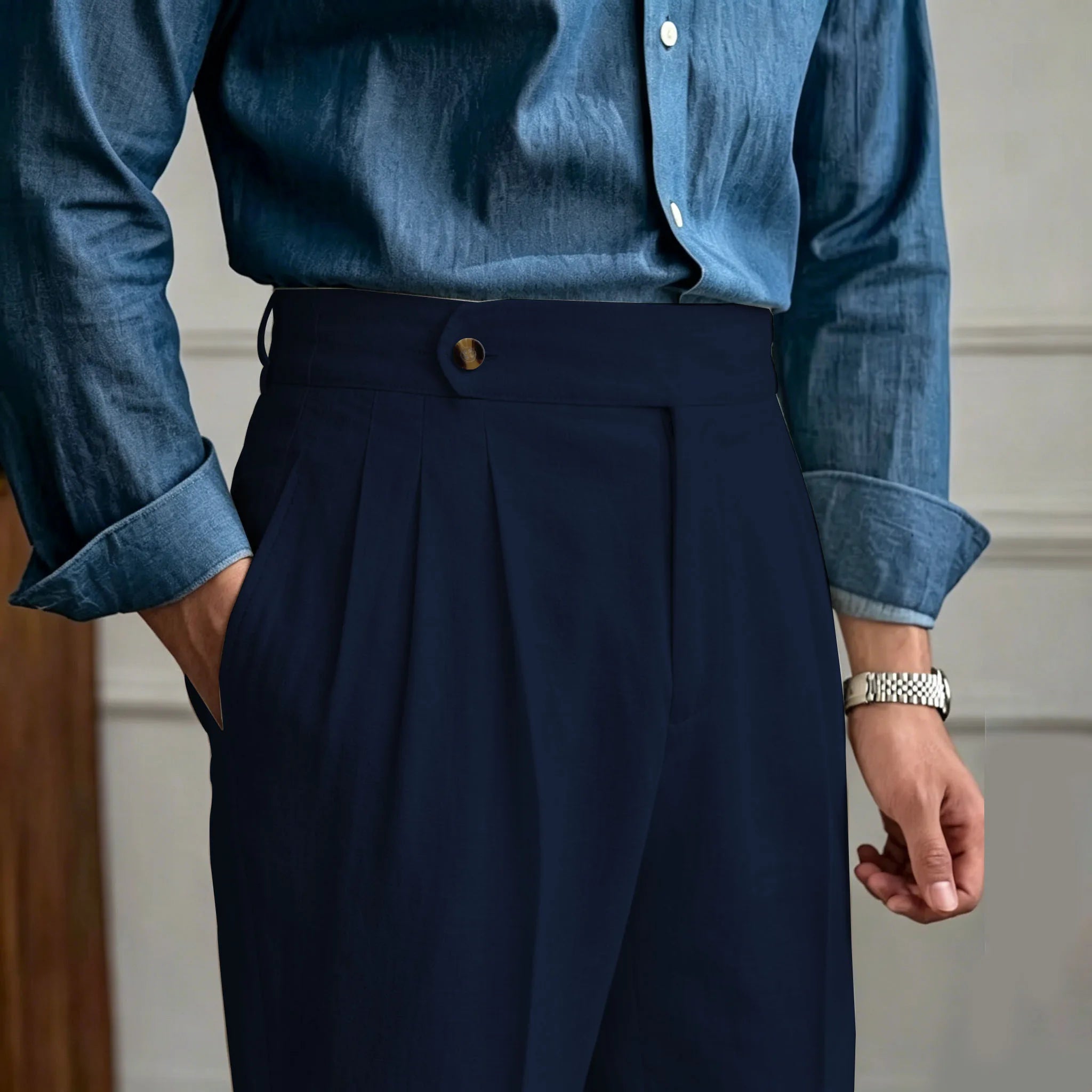 Classic Italian Naples Style Linen Men Pants