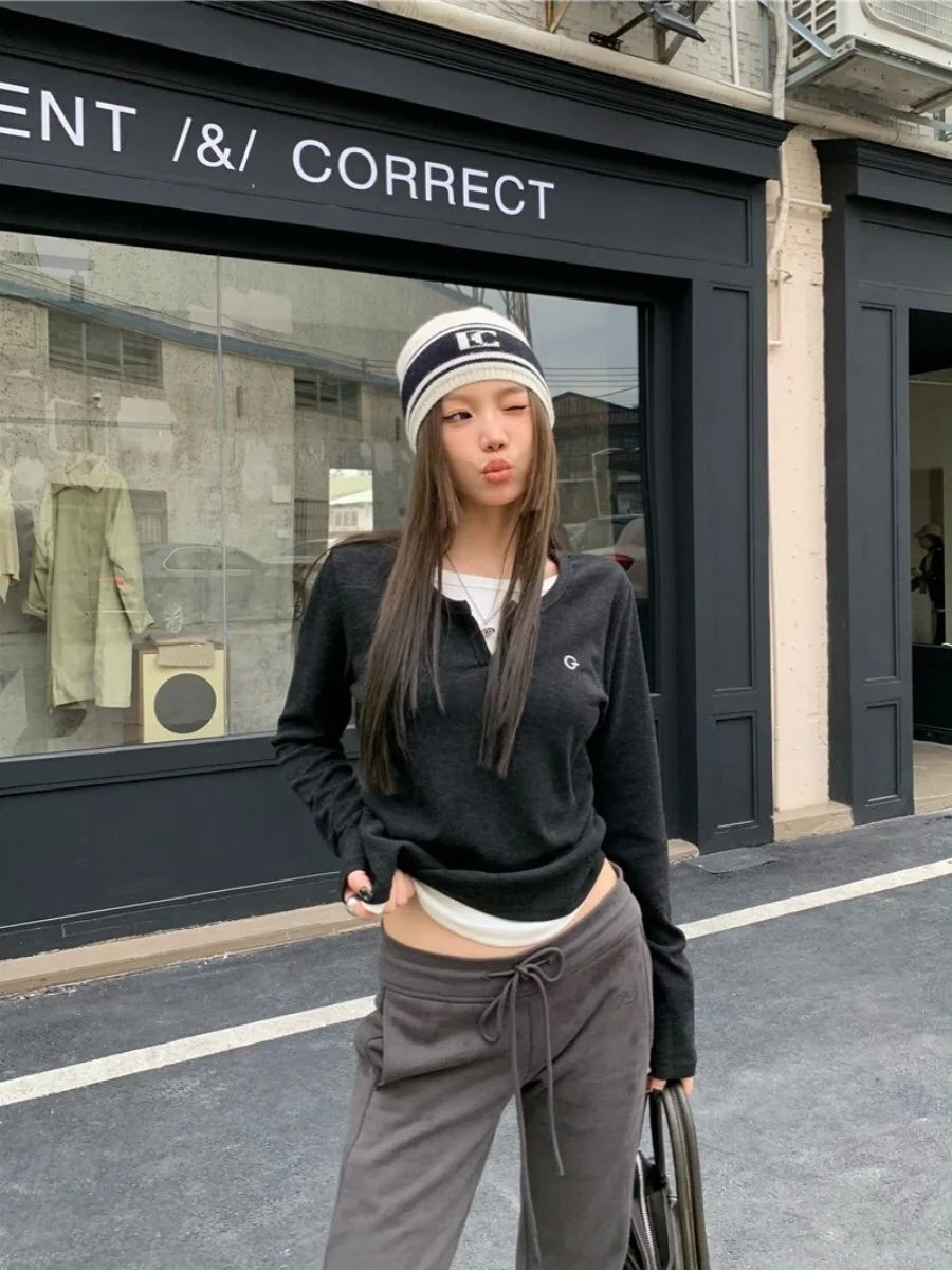 Korean Style O-Neck Long Sleeve T-Shirt