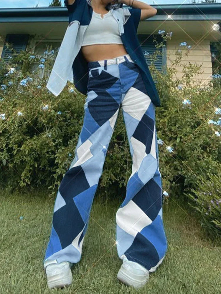Vintage Plaid High Waist Straight Pants