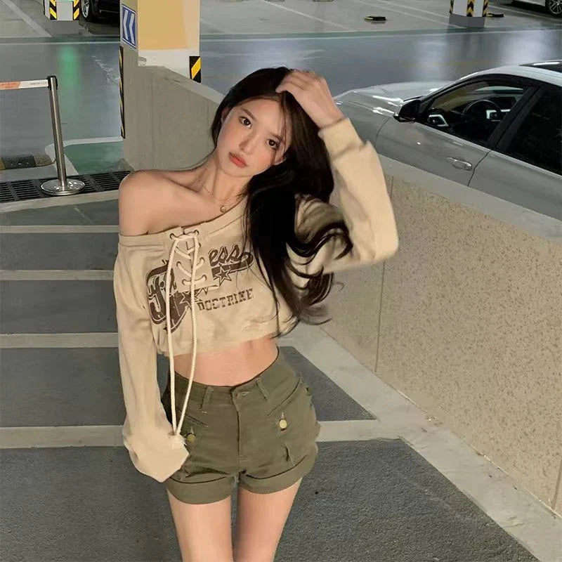 Y2K Vintage Cropped Off-shoulder Sweatshirt