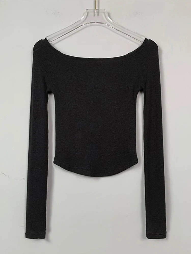 Sexy Cotton Long Sleeves Cropped T- Shirt