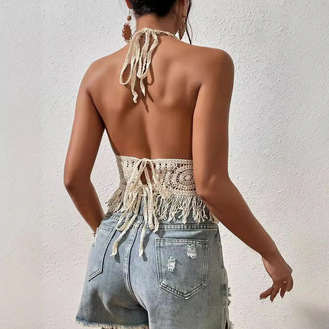 Y2K Boho Sexy Knitted Backless Crop Tops