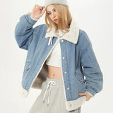 Blue Plush Lady Short Furr Denim Jacket