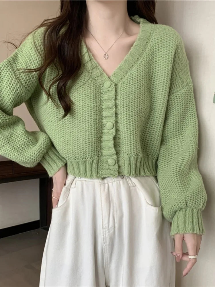 Soft Girl Solid Color Knitted Cardigan