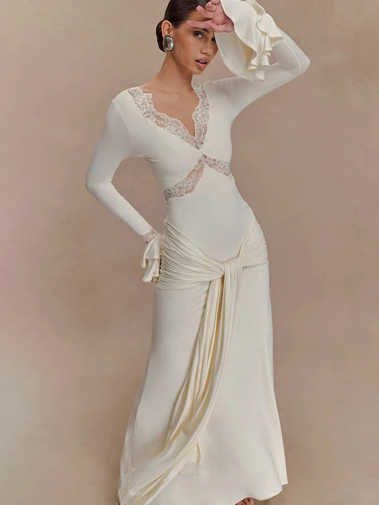 Draped Tied Front Maxi Dress