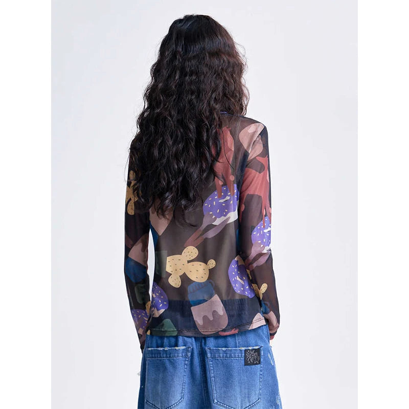 Indie Aesthetic Mesh Long Sleeve Top
