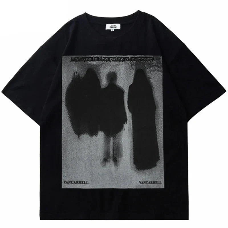 Shadow Printed Dark Style Washed Black T-Shirt