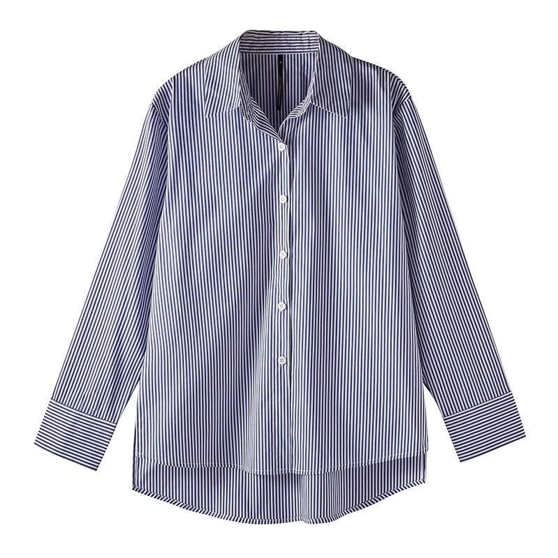 Blue and white striped shirt on a white background