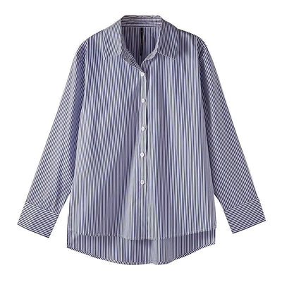 Blue and white striped shirt on a white background