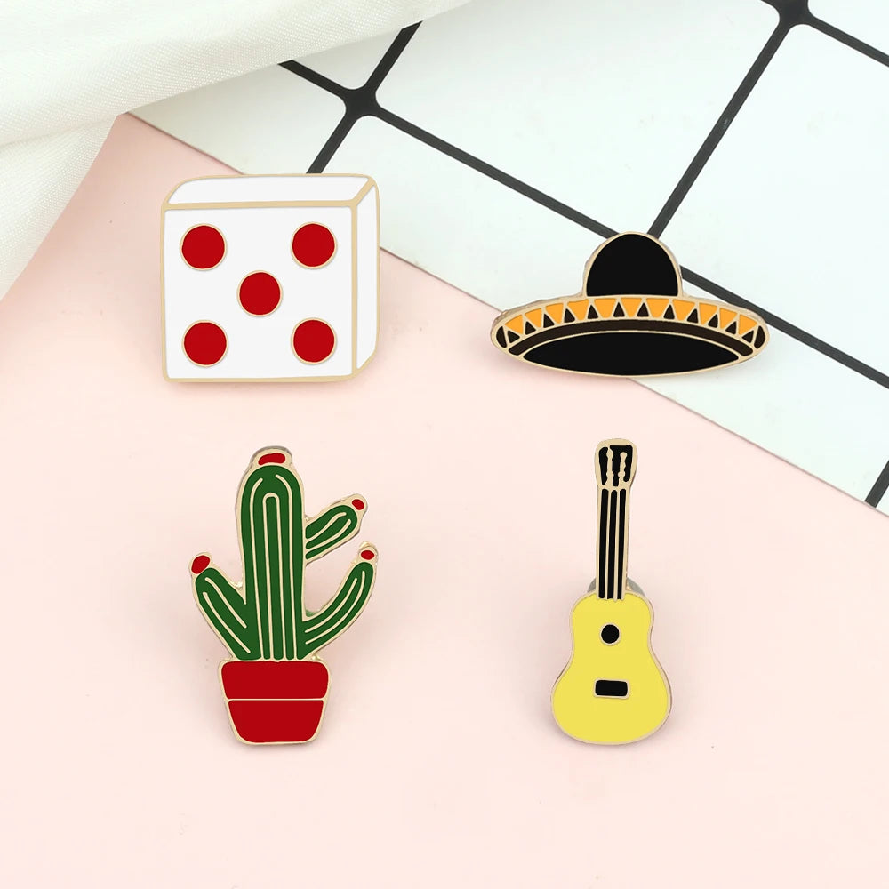 Creative Music Guitar Mexican Hat Brooches