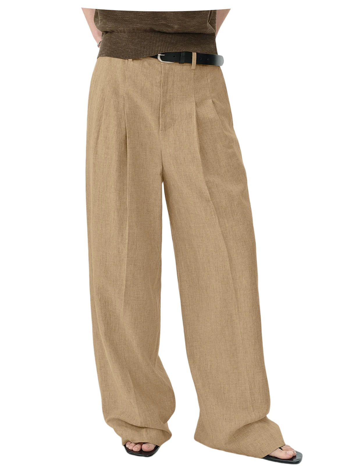 High Waist Pleated Linen Wide Leg Pants